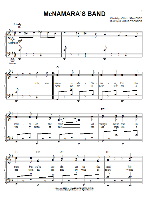 Bing Crosby McNamara's Band sheet music notes and chords. Download Printable PDF.