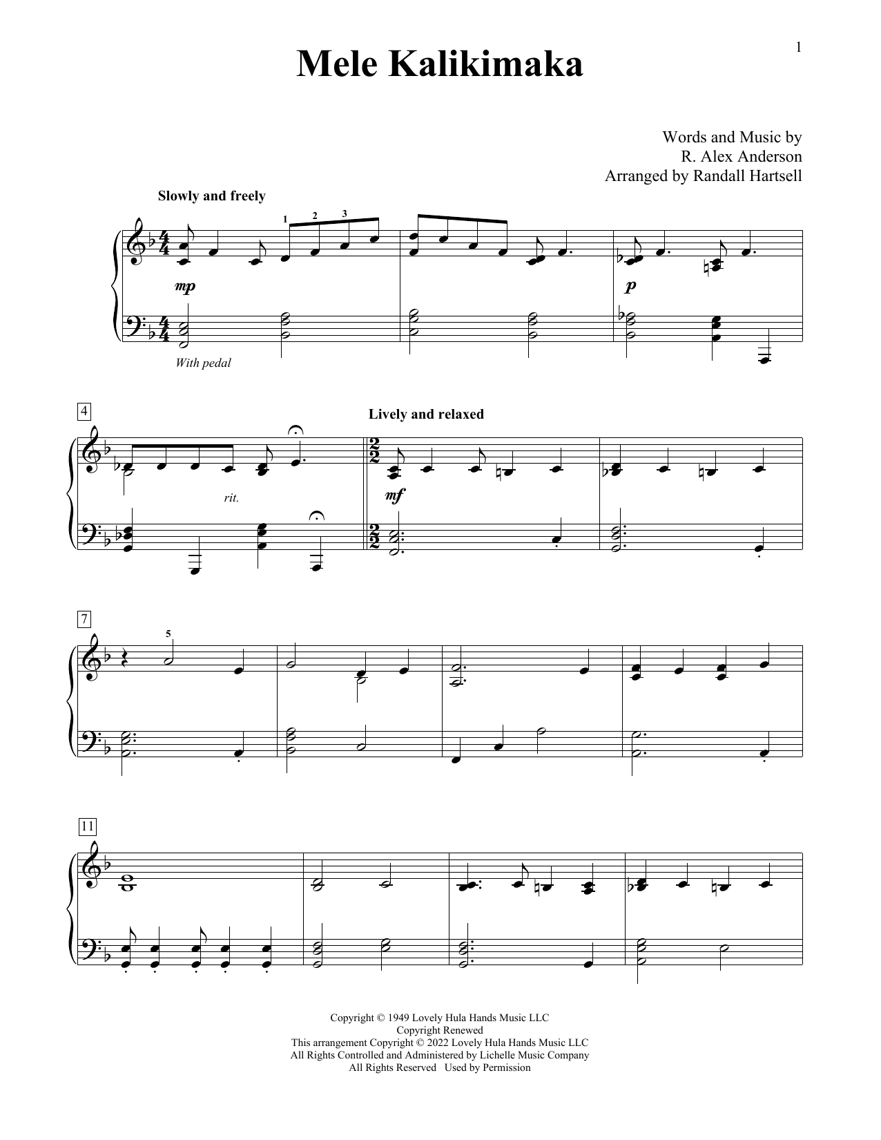Bing Crosby Mele Kalikimaka (arr. Randall Hartsell) sheet music notes and chords. Download Printable PDF.