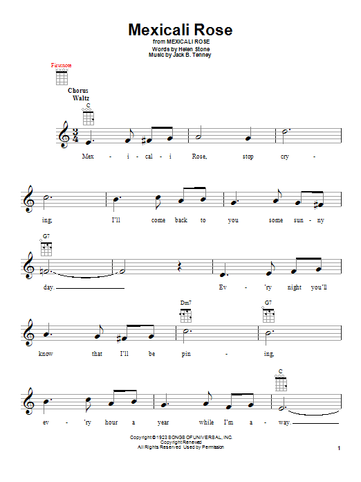 Bing Crosby Mexicali Rose sheet music notes and chords. Download Printable PDF.