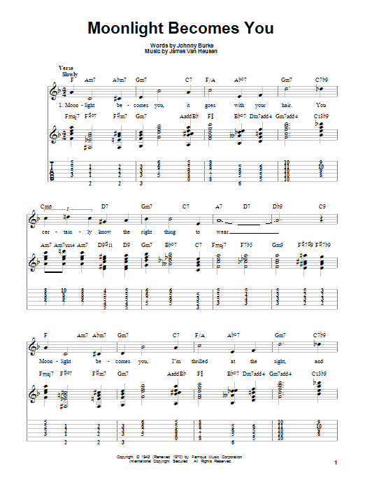 Bing Crosby Moonlight Becomes You sheet music notes and chords. Download Printable PDF.