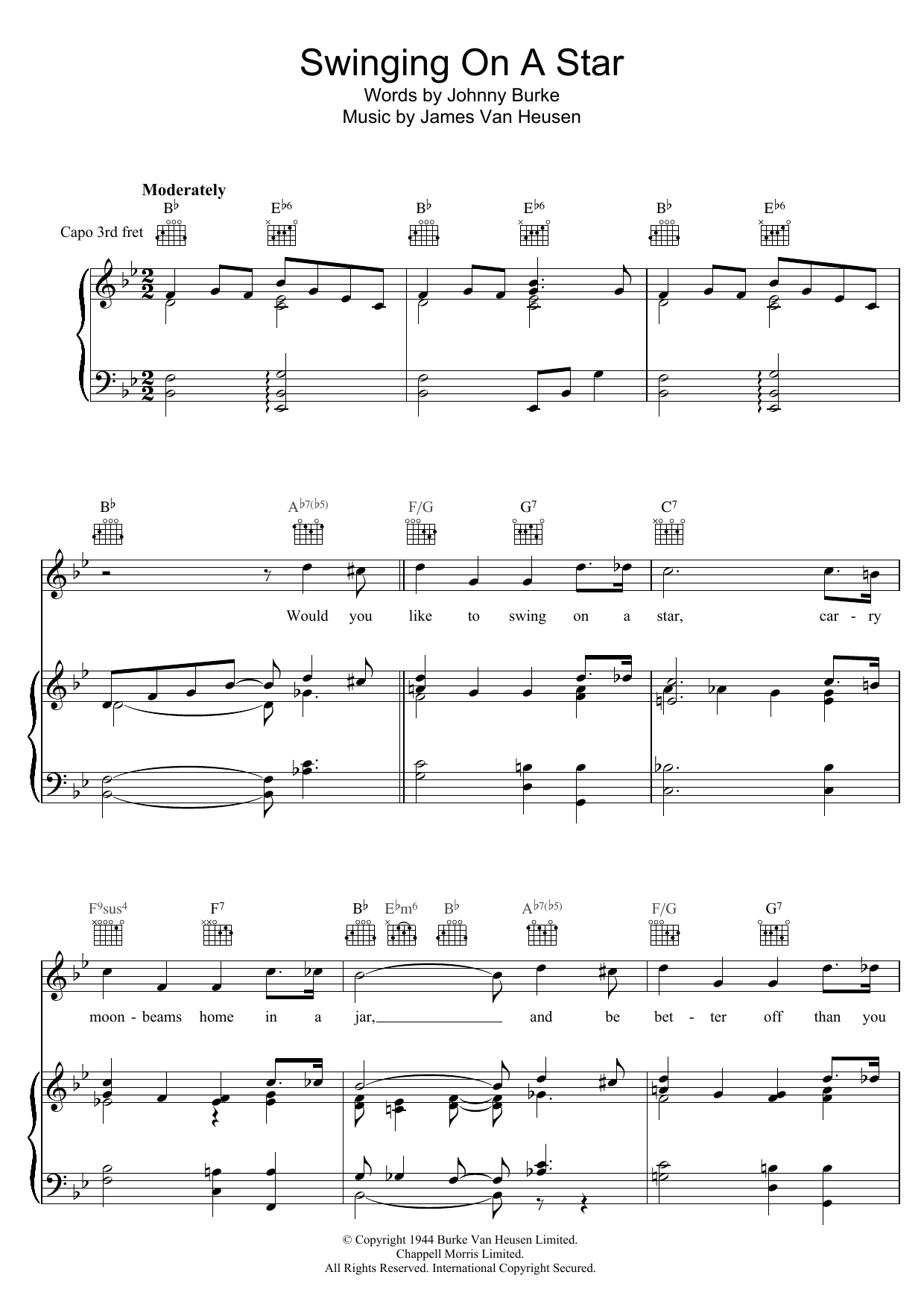 Johnny Burke Swinging On A Star sheet music notes and chords. Download Printable PDF.