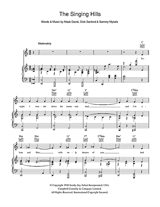 Bing Crosby The Singing Hills sheet music notes and chords. Download Printable PDF.