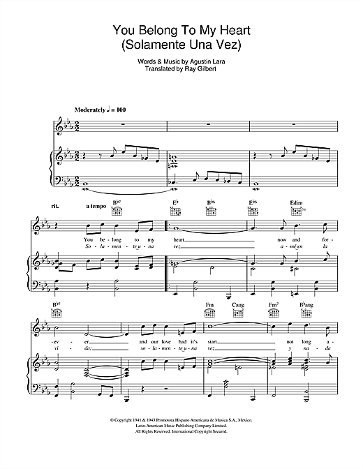 Bing Crosby You Belong To My Heart (Solamente Una Vez) sheet music notes and chords. Download Printable PDF.