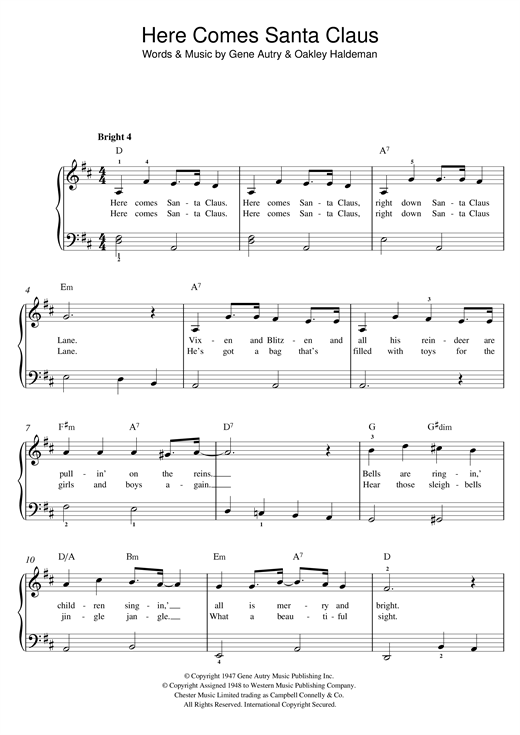 Bing Crosby & The Andrews Sisters Here Comes Santa Claus (Right Down Santa Claus Lane) sheet music notes and chords. Download Printable PDF.