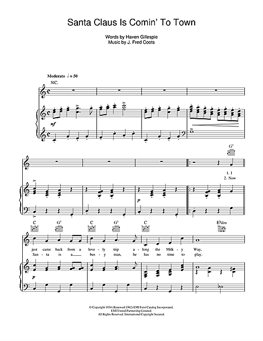 Bing Crosby The Andrews Sisters Santa Claus Is Comin To Town Sheet Music Notes Chords Download Printable Piano Vocal Guitar Right Hand