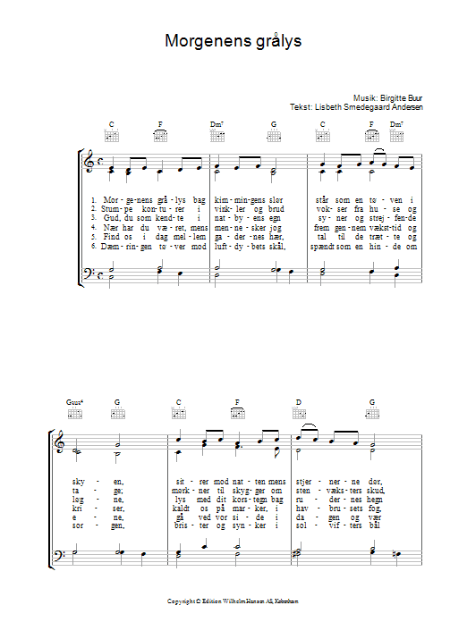 Birgitte Buur Morgenens Grålys sheet music notes and chords. Download Printable PDF.