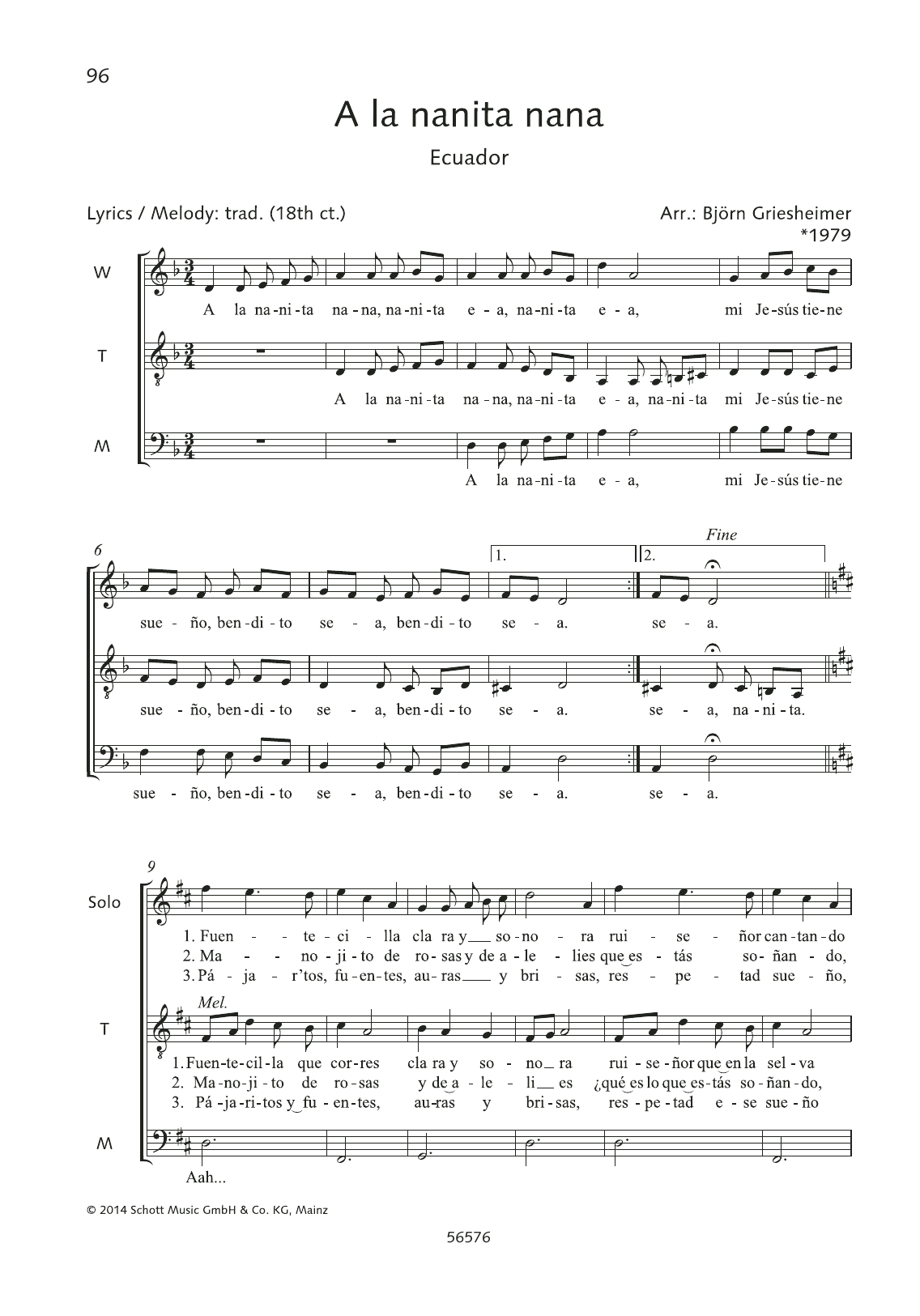 Bjorn Griesheimer A La Nanita Nana sheet music notes and chords. Download Printable PDF.