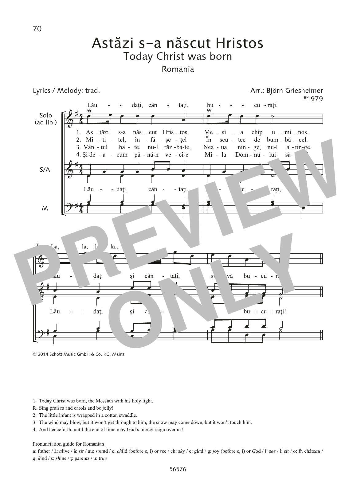 Learn to play Björn Griesheimer Astazi s-a nascut Hristos sheet music for SATB Choir in minutes. Price: 3.9900$ Björn Griesheimer Astazi s-a nascut Hristos sheet music notes and chords arranged for SATB Choir