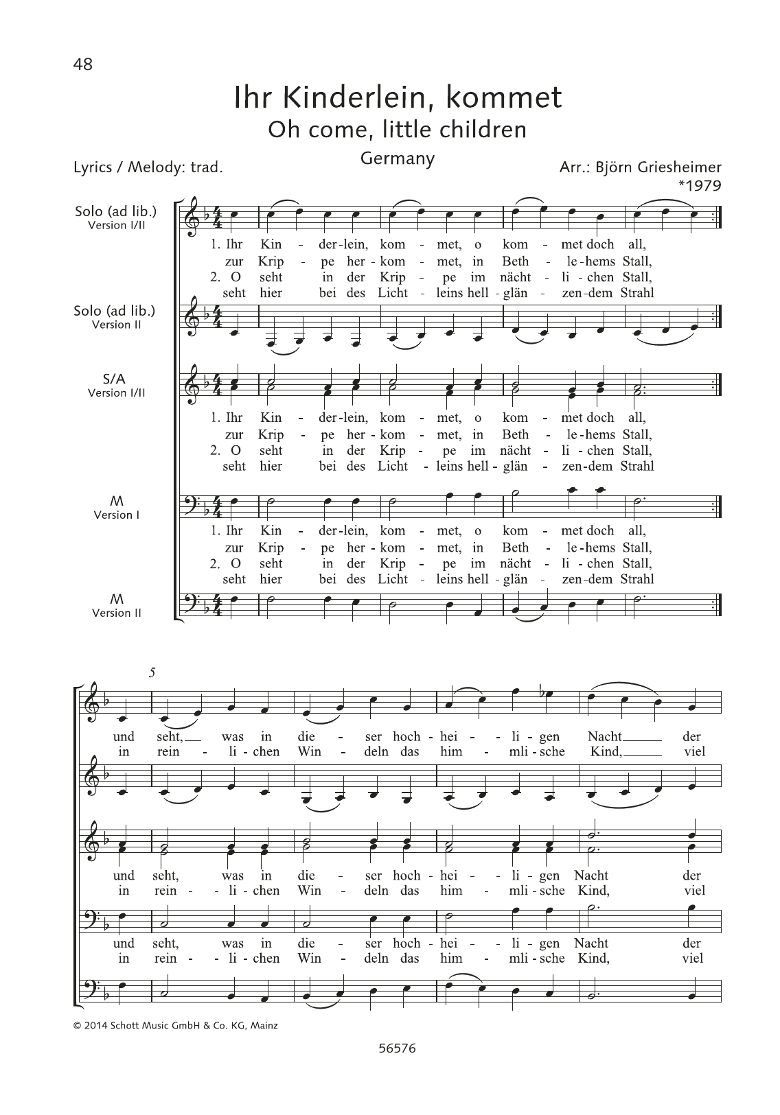 Björn Griesheimer Ihr Kinderlein, kommet sheet music notes and chords. Download Printable PDF.