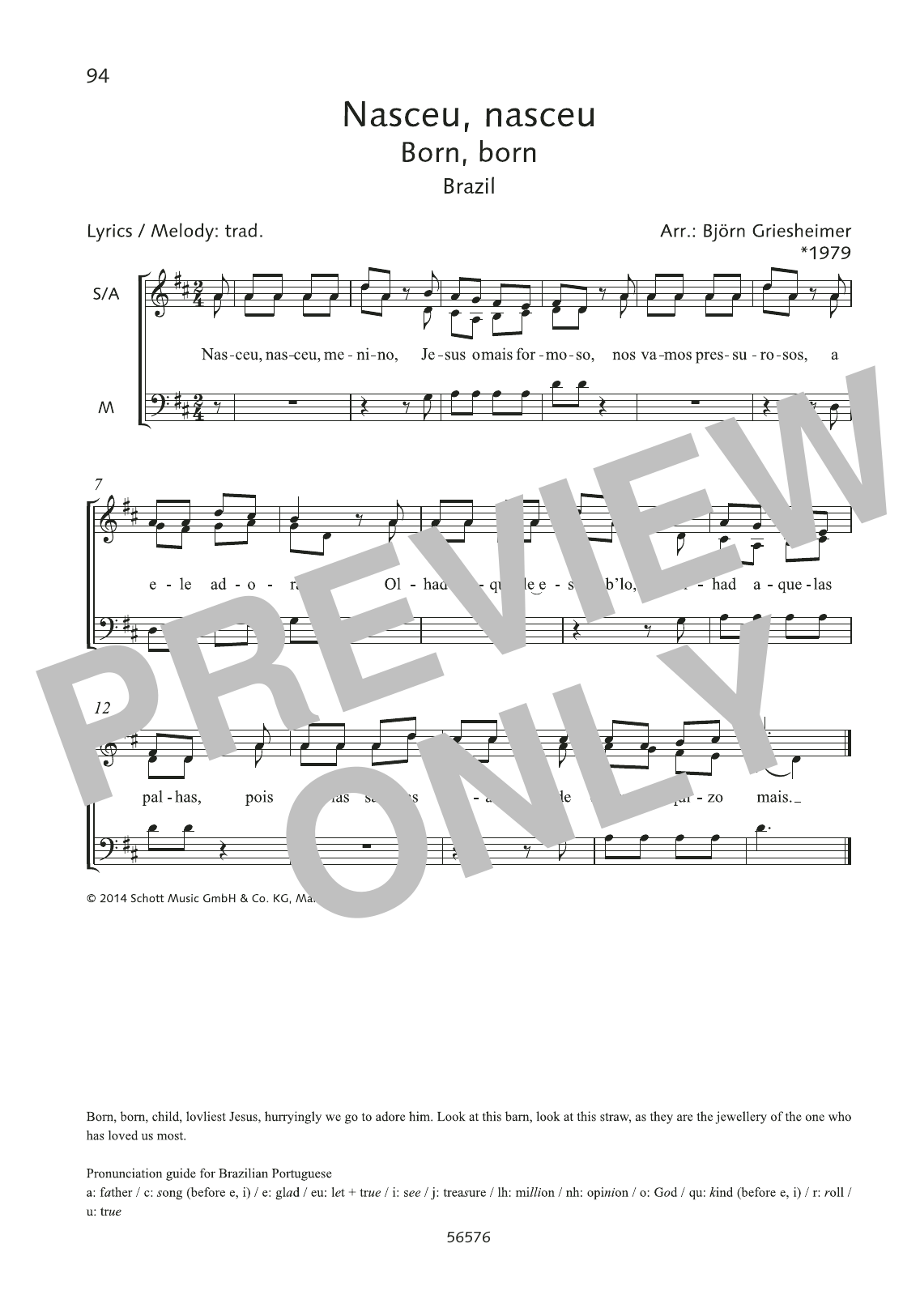 Björn Griesheimer Nasceu, nasceu sheet music notes and chords. Download Printable PDF.