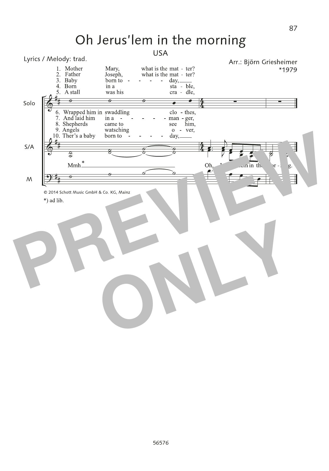 Learn to play Björn Griesheimer Oh Jerus'lem in the morning sheet music for Choir in minutes. Price: 3.9900$ Björn Griesheimer Oh Jerus'lem in the morning sheet music notes and chords arranged for Choir