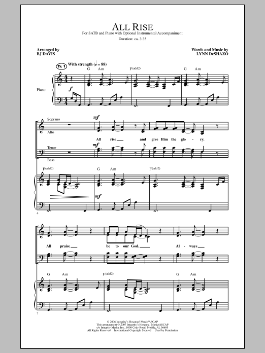 BJ Davis All Rise sheet music notes and chords. Download Printable PDF.