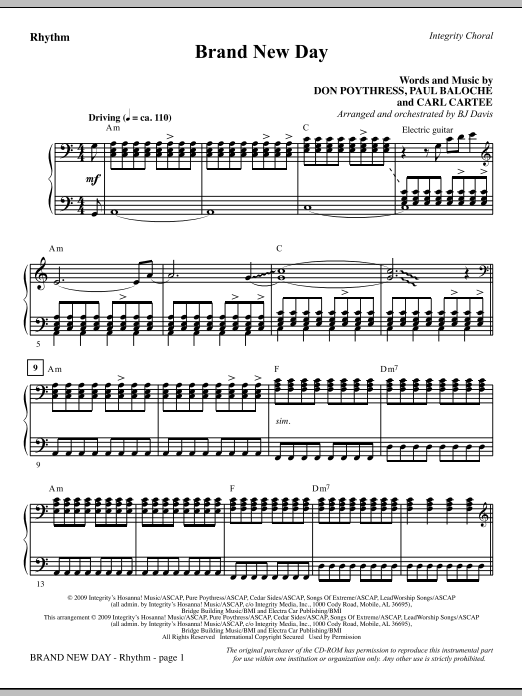 Preview BJ Davis Brand New Day - Rhythm Romantic sheet music, notes and chords for Choir Instrumental Pak, SKU: 283627 sheet music, piano notes, chords, guitar tabs, score, transpose, transcribe, how to play, guide, download, learn, tutorial, progression, song, artist, awards, billboard, mtv, vh1, tour, single, album, release