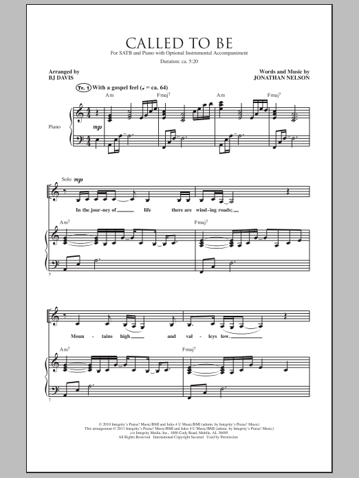 BJ Davis Called To Be sheet music notes and chords. Download Printable PDF.