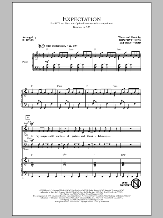 BJ Davis Expectation sheet music notes and chords. Download Printable PDF.