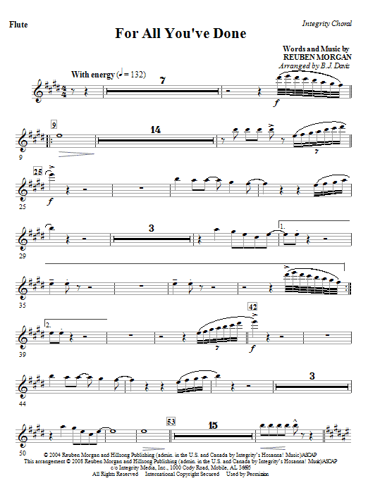Learn to play BJ Davis For All You've Done - Flute sheet music for Choir Instrumental Pak in minutes. BJ Davis For All You've Done - Flute sheet music notes and chords. Download Printable PDF.