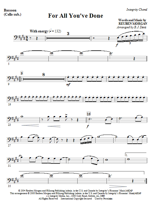 Learn to play BJ Davis For All You've Done - Keyboard String Reduction sheet music for Choir Instrumental Pak in minutes. BJ Davis For All You've Done - Keyboard String Reduction sheet music notes and chords. Download Printable PDF.