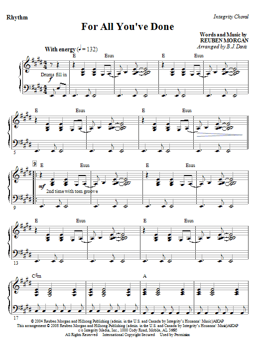 Learn to play BJ Davis For All You've Done - Violin 1 sheet music for Choir Instrumental Pak in minutes. BJ Davis For All You've Done - Violin 1 sheet music notes and chords. Download Printable PDF.