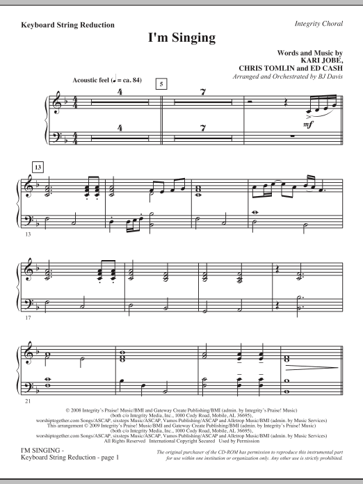 Learn to play BJ Davis I'm Singing - Keyboard String Reduction sheet music for Choir Instrumental Pak in minutes. BJ Davis I'm Singing - Keyboard String Reduction sheet music notes and chords. Download Printable PDF.