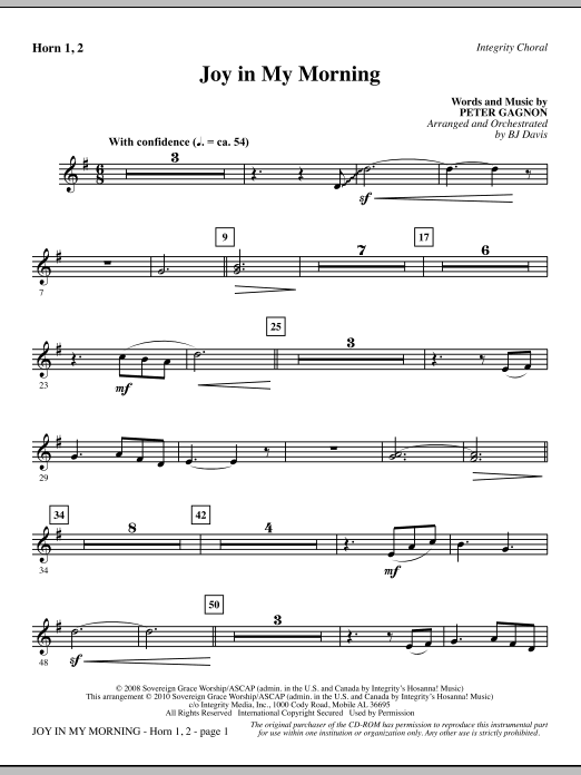 Learn to play BJ Davis Joy In My Morning - F Horn 1,2 sheet music for Choir Instrumental Pak in minutes. BJ Davis Joy In My Morning - F Horn 1,2 sheet music notes and chords. Download Printable PDF.