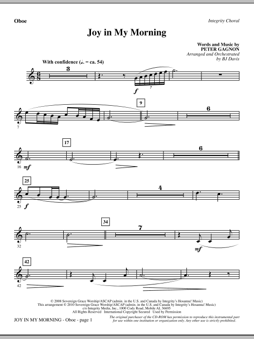 Learn to play BJ Davis Joy In My Morning - Oboe sheet music for Choir Instrumental Pak in minutes. BJ Davis Joy In My Morning - Oboe sheet music notes and chords. Download Printable PDF.