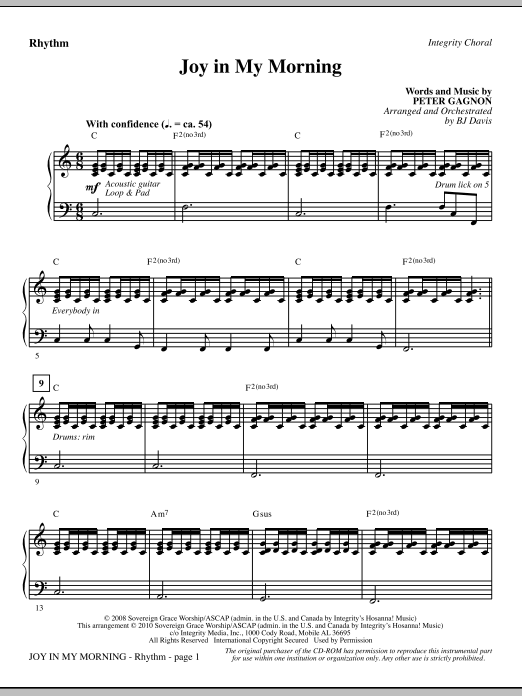 Learn to play BJ Davis Joy In My Morning - Rhythm sheet music for Choir Instrumental Pak in minutes. BJ Davis Joy In My Morning - Rhythm sheet music notes and chords. Download Printable PDF.