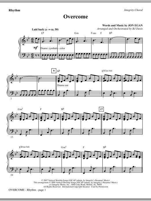 Learn to play BJ Davis Overcome - Rhythm sheet music for Choir Instrumental Pak in minutes. BJ Davis Overcome - Rhythm sheet music notes and chords. Download Printable PDF.