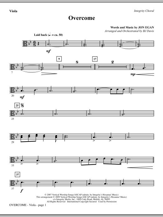 Learn to play BJ Davis Overcome - Viola sheet music for Choir Instrumental Pak in minutes. BJ Davis Overcome - Viola sheet music notes and chords. Download Printable PDF.