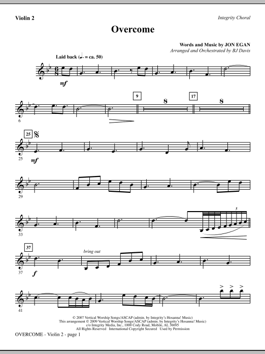 Learn to play BJ Davis Overcome - Violin 2 sheet music for Choir Instrumental Pak in minutes. BJ Davis Overcome - Violin 2 sheet music notes and chords. Download Printable PDF.