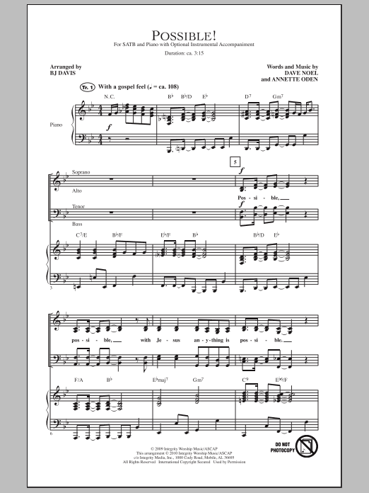 BJ Davis Possible! sheet music notes and chords. Download Printable PDF.