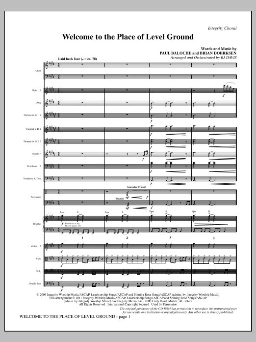 Learn to play BJ Davis Welcome To The Place Of Level Ground - Full Score sheet music for Choir Instrumental Pak in minutes. Price: 8.9900$ BJ Davis Welcome To The Place Of Level Ground - Full Score sheet music notes and chords arranged for Choir Instrumental Pak