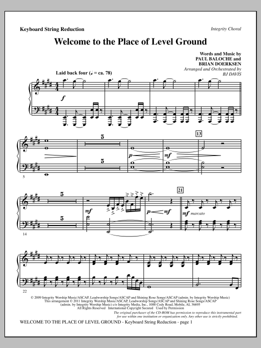 Learn to play BJ Davis Welcome To The Place Of Level Ground - Keyboard String Reduction sheet music for Choir Instrumental Pak in minutes. Price: 8.9900$ BJ Davis Welcome To The Place Of Level Ground - Keyboard String Reduction sheet music notes and chords arranged for Choir Instrumental Pak
