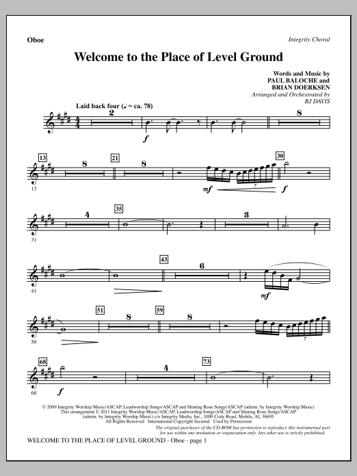 Learn to play BJ Davis Welcome To The Place Of Level Ground - Oboe sheet music for Choir Instrumental Pak in minutes. Price: 8.9900$ BJ Davis Welcome To The Place Of Level Ground - Oboe sheet music notes and chords arranged for Choir Instrumental Pak