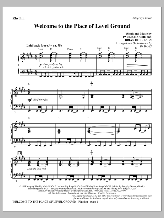 Learn to play BJ Davis Welcome To The Place Of Level Ground - Rhythm sheet music for Choir Instrumental Pak in minutes. Price: 8.9900$ BJ Davis Welcome To The Place Of Level Ground - Rhythm sheet music notes and chords arranged for Choir Instrumental Pak