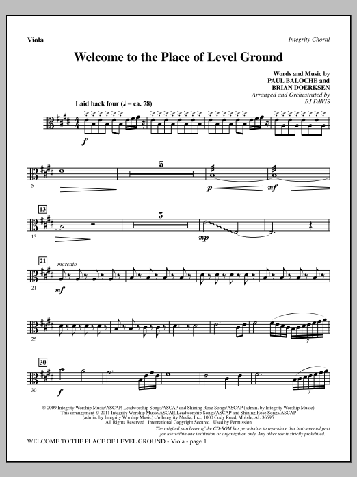 Learn to play BJ Davis Welcome To The Place Of Level Ground - Viola sheet music for Choir Instrumental Pak in minutes. Price: 8.9900$ BJ Davis Welcome To The Place Of Level Ground - Viola sheet music notes and chords arranged for Choir Instrumental Pak
