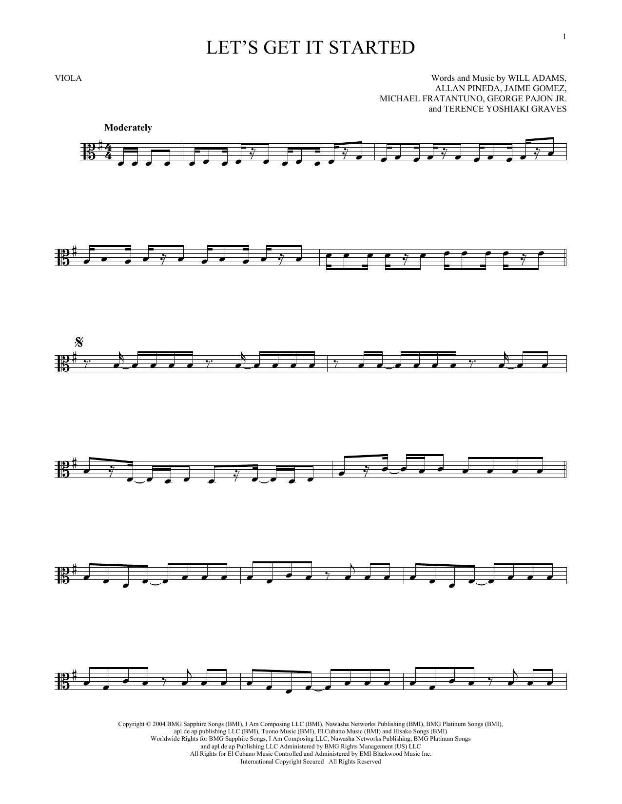Black Eyed Peas Let's Get It Started sheet music notes and chords. Download Printable PDF.