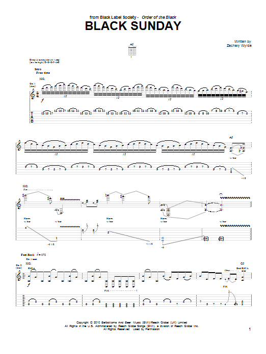 Black Label Society Black Sunday sheet music notes and chords. Download Printable PDF.