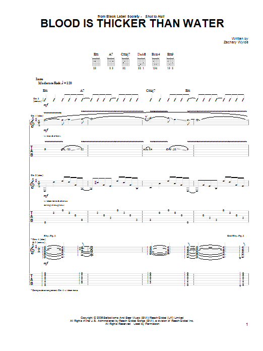 Learn to play Black Label Society Blood Is Thicker Than Water sheet music for Guitar Tab in minutes. Price: 7.8900$ Black Label Society Blood Is Thicker Than Water sheet music notes and chords arranged for Guitar Tab