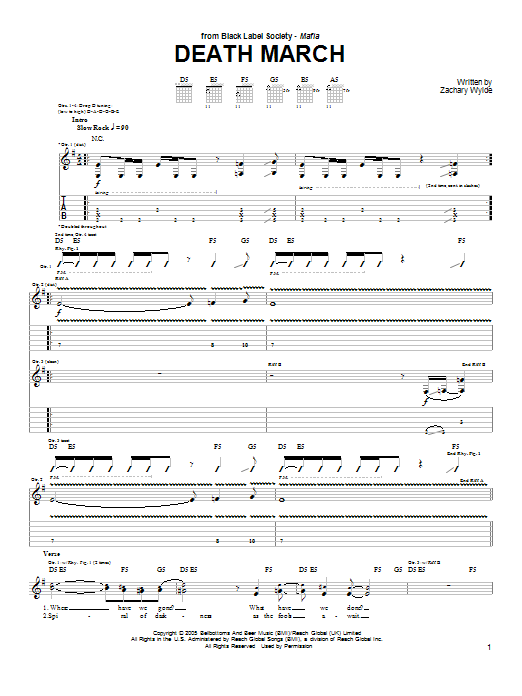 Black Label Society Death March sheet music notes and chords. Download Printable PDF.