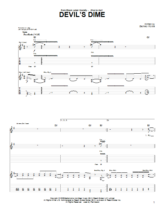 Learn to play Black Label Society Devil's Dime sheet music for Guitar Tab in minutes. Price: 7.8900$ Black Label Society Devil's Dime sheet music notes and chords arranged for Guitar Tab