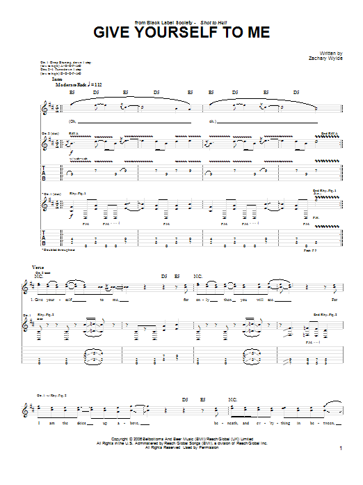 Learn to play Black Label Society Give Yourself To Me sheet music for Guitar Tab in minutes. Price: 7.8900$ Black Label Society Give Yourself To Me sheet music notes and chords arranged for Guitar Tab