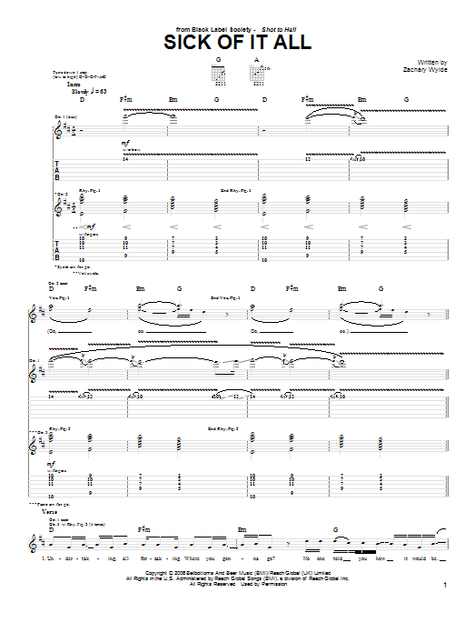 Learn to play Black Label Society Sick Of It All sheet music for Guitar Tab in minutes. Price: 7.8900$ Black Label Society Sick Of It All sheet music notes and chords arranged for Guitar Tab