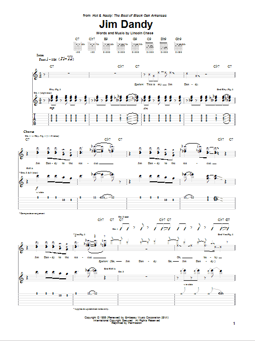 Black Oak Arkansas Jim Dandy sheet music notes and chords. Download Printable PDF.