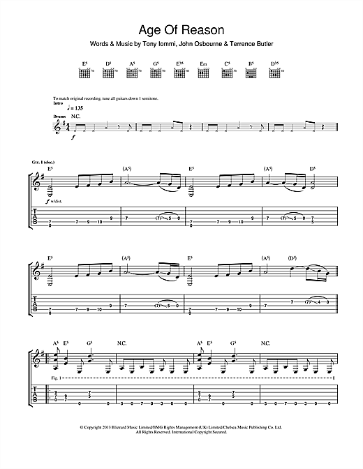 Black Sabbath Age Of Reason sheet music notes and chords. Download Printable PDF.