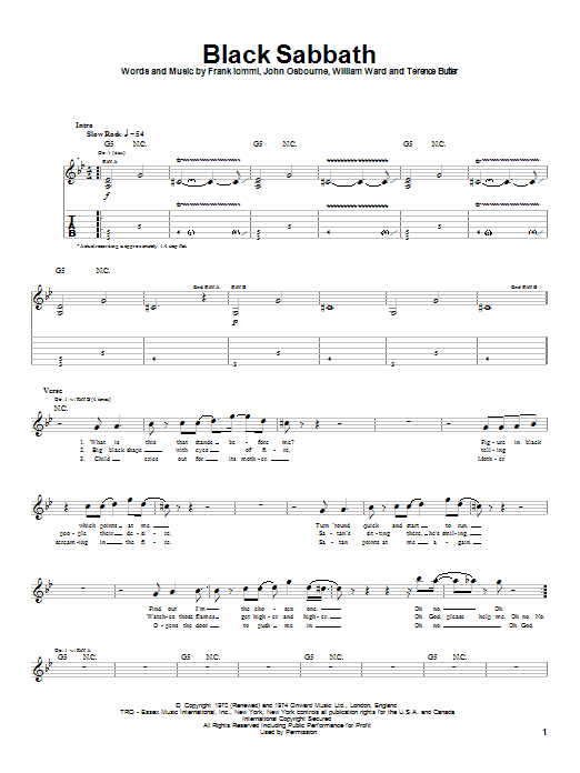 Black Sabbath Black Sabbath sheet music notes and chords. Download Printable PDF.