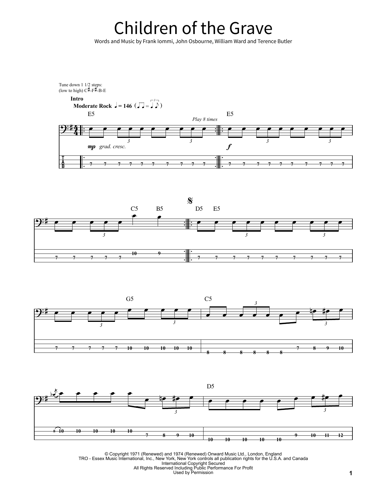 Black Sabbath Children Of The Grave sheet music notes and chords. Download Printable PDF.