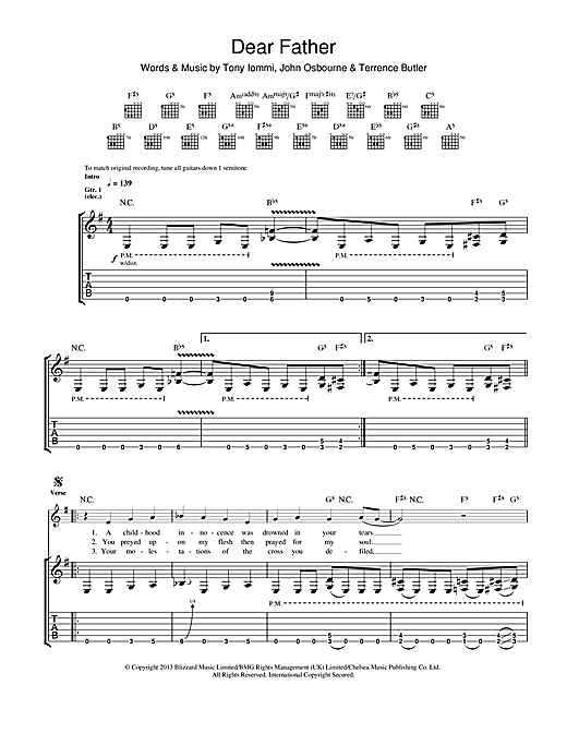 Black Sabbath Dear Father sheet music notes and chords. Download Printable PDF.