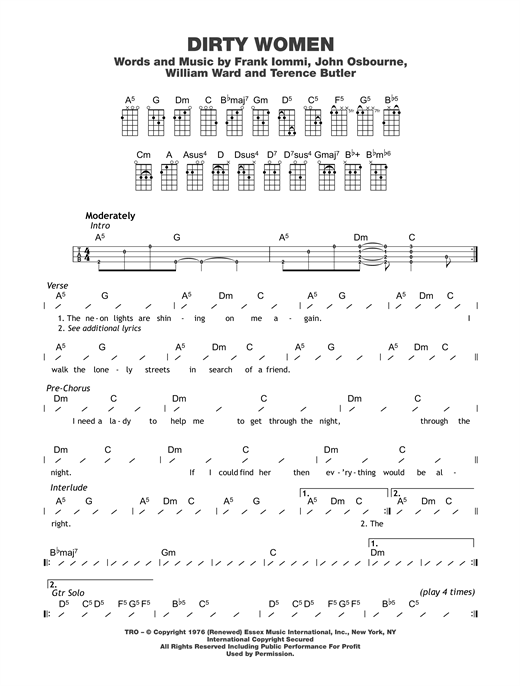 Black Sabbath Dirty Women sheet music notes and chords. Download Printable PDF.