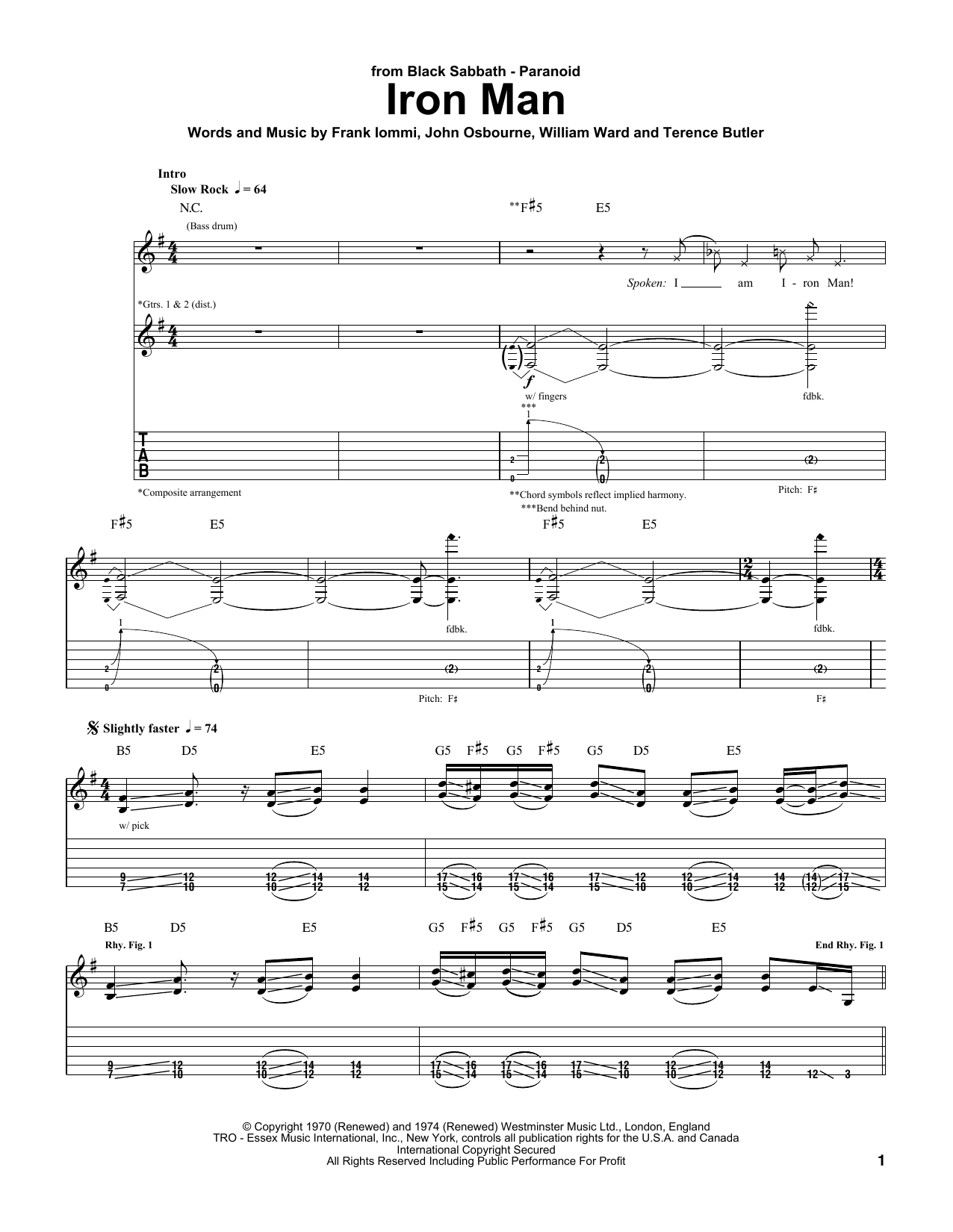 Black Sabbath Iron Man sheet music notes and chords. Download Printable PDF.
