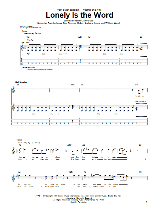 Learn to play Black Sabbath Lonely Is The Word sheet music for Guitar Tab in minutes. Price: 7.8900$ Black Sabbath Lonely Is The Word sheet music notes and chords arranged for Guitar Tab